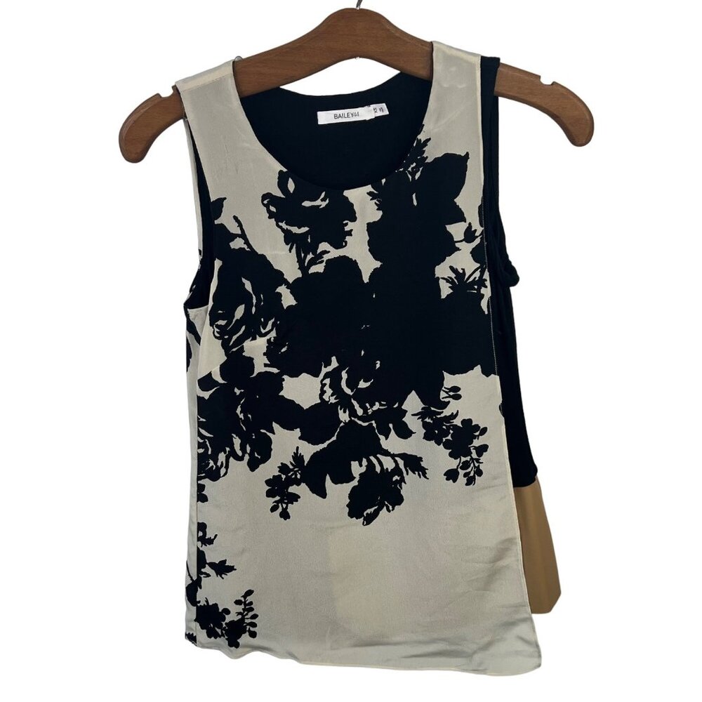 Bailey 44 Tank Top Size XS Zimbabwe Overlay Floral Draped Faux Leather Silk